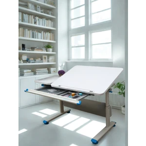 Creo Mobili Yükseklik ve Eğim Ayarlı, Çekmeceli, Vega Basic Çalışma Masası 130x70 cm, Beyaz/Mavi