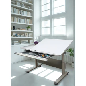 Creo Mobili Yükseklik ve Eğim Ayarlı, Çekmeceli, Vega Basic Çalışma Masası 130x70 cm, Beyaz/Gri