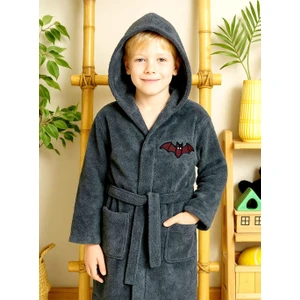 Pamuk Hanım Kapşonlu Yumuşacık Bambu Unisex Kız-Erkek Çocuk Havlu Bornozu 10-12 Yaş Antrasit /YARASA