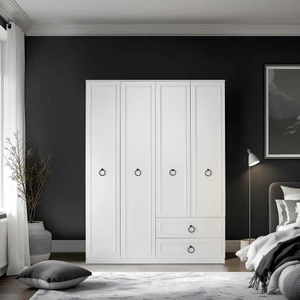 adore mobilya Hampton 4 Kapaklı 2 Çekmeceli Gardırop-Mat Beyaz 140X185X52 cm (Gxyxd)