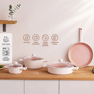 Swiss Crystal 7 Parça Tencere Seti Pembe