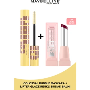 Maybelline New York Collosal Bubble Maskara & Lifter Glaze Shea Yağı ve Hyalüronik Asit Içeren Renkli Dudak Balmı - 08 Acai Glaze
