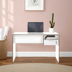 adore mobilya Concept Kilitli Çekmeceli Çalışma Masası-Mat Lake Beyazkontra 120X75X60 cm (Gxyxd)