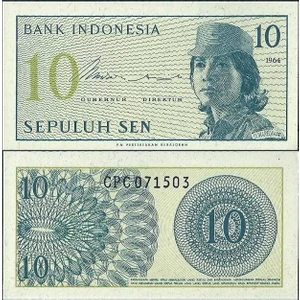 Endonezya 10 Sen 1964 Çil Kondisyon.