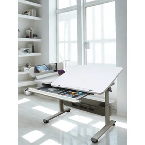 Creo Mobili Sade ve Fonksiyonel Ofis Masası Yükseklik Ayarlı ve Çekmeceli - 130x70 Cm, Ekru/Gri - Vega Standart