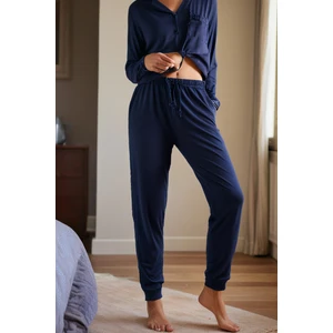 %100 Pamuk Süprem Kadın Pijama Altı Cepli Rahat Kalıp Manşet Paça Lastikli Ipli Terletmez Esnek Laci