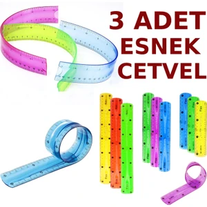 3 Adet Esnek Cetvel Kırılmaz Cetvel 30 cm Karışık Renkler