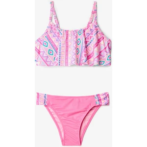 Kız Çocuk Etnik Desenli Fırfırlı Texas Halter Bikini Takımı