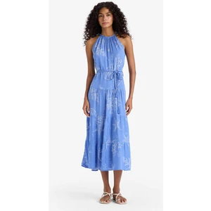 Halter Yaka Desenli Bağcıklı Krinkıl Viskon Kolsuz Midi Elbise F7065AX25SM