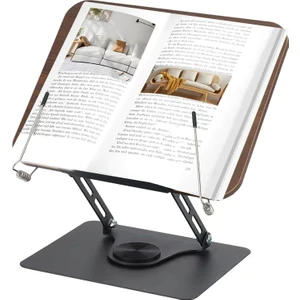 HT-907 Metal Ahşap Kitap Okuma Standı 360 Dönebilen Katlanabilir Masaüstü Rahle Laptop Standı Tablet