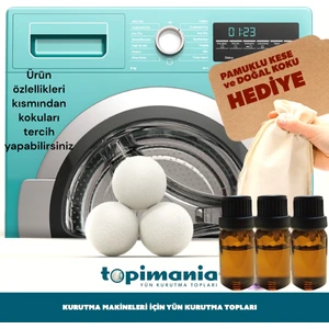 3 Adet Xxl Doğal Yerli Üretim Çamaşır Yün Kurutma Topu- 3 Adet 10 ml Koku - Kurutma Makinesi Için