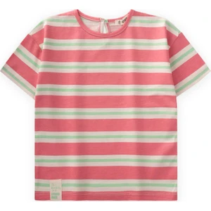 Çizgili Kız T-Shırt 2-10 Yaş Pembe Yeşil Çizgili