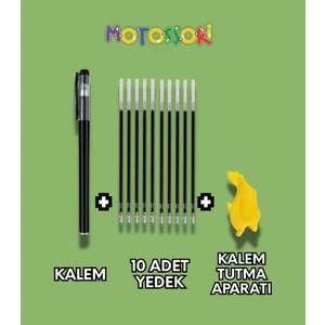 Sihirli Yazı Kalem + Kalem Içi Yedeği 10 Adet + 1 Adet Kalem Tutacağı - Sihirli Defter Kitap Setinde Kullanılan Kalem Seti