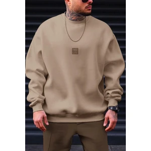 Erkek Taş Free Life Baskılı Kalın Soft 3 Iplik Içi Şardonlu 0 Sıfır Yaka Oversize Salaş Sweatshirt