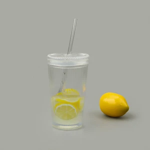 Cam Köşeli Pipetli Bardak - Şeffaf - 1 Lt