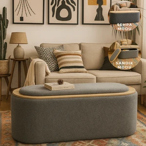 Contes Bohem Sandıklı Orta Sehpa Puf/bench, Gri