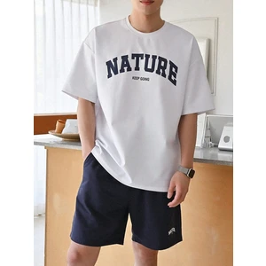 Erkek Tişört Baskılı Oversize T-Shirt Pamuklu Tişört Nature-Oversize