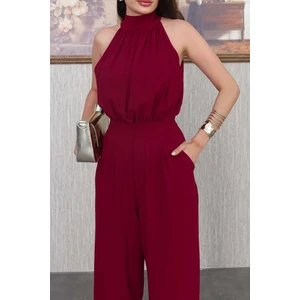 Neşeli Butik Kadın Bordo Halter Yaka Cepli Tulum NBMY3721