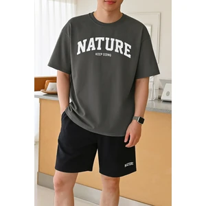 Erkek Tişört Baskılı Oversize T-Shirt Pamuklu Tişört Nature-Oversize