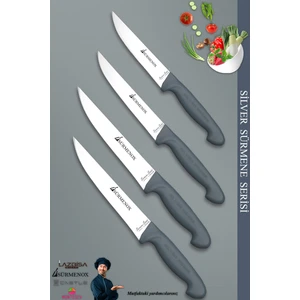 Sürmene Silver Serisi Gri Sap Mutfak Bıçak Seti Et Ekmek Sebze Meyve Kesme Bıçağı 4 Lü Set (SRM-013)