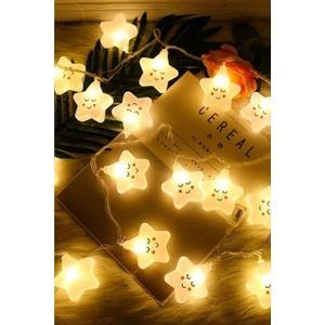 Ason Plus Asonplus LED Işıklı Gülen 10 Lu Yıldız Dizeleri 2 Metre Şirin Loş Gece Oda Lambası-