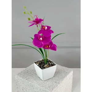 Saksıda Yapay Mini Islak Orkide 30 cm Fuşya