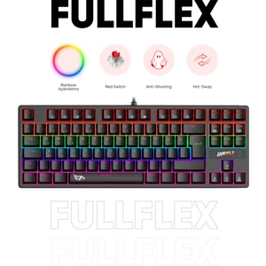 Fullflex Mekanik Klavye Gaming Klavye 87 Tuşlu Oyuncu Klavye Hot Swap Kablolu Işıklı Türkçe Q Klavye (Red Switch)