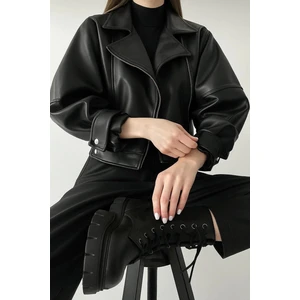 Suni Deri Balon Kol Biker Ceket