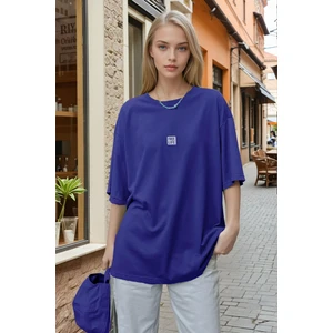 Kadın Saks Mavisi Free Life Bisiklet Yaka Oversize Salas T-Shirt