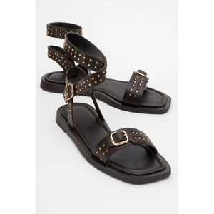 Carril Kahverengi  Hakiki Deri Troklu Kadın Sandalet