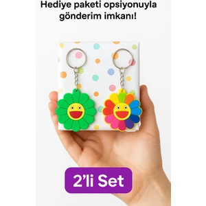 Renkli Çiçek Anahtarlık – Gökkuşağı & Yeşil 2'li Set