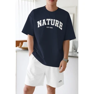 Erkek Tişört Baskılı Oversize T-Shirt Pamuklu Tişört Nature-Oversize