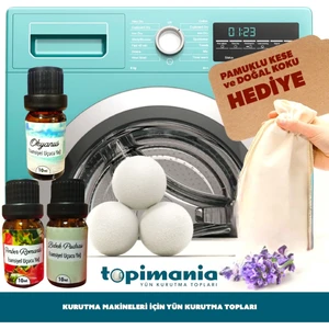 3 Adet Xxl Çamaşır Yün Kurutma Topu- 3 Adet 10 ml Esans - Kurutma Makinesi Için Doğal Yerli Üretim