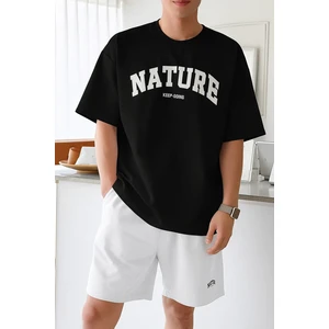 Erkek Tişört Baskılı Oversize T-Shirt Pamuklu Tişört Nature-Oversize
