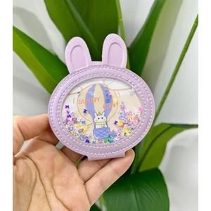 Boncuklu Mini Cep Çanta Aynası Tavşan Mor