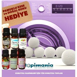 6 Adet Xxl Doğal Yerli Üretim Çamaşır Yün Kurutma Topu 6 Adet 10 ml Esans - Kurutma Makinesi Için