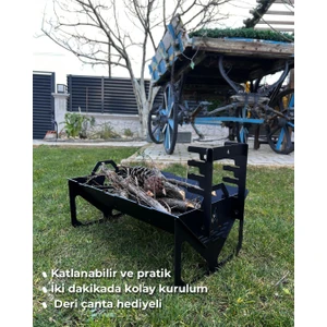 Katlanır Mangal Katlanır Pratik Mangal Deri Kılıf Hediyeli 