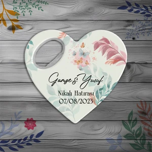 Kişiye Özel Kalpli Magnet Nikah Hatırası (10 Adet) Model-1