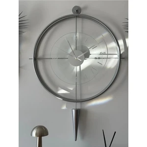 Büyük Boy - Matgümüş - Laclcok Konikli - Şeffaf Tamperli Cam - Kırılmaz Metal Duvar Saati