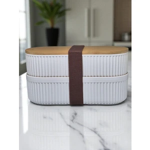 Eşya Dünyası 2’li Ahşap Bambu Kapaklı Yemek ve Saklama Kabı – ( 500 ml x 2 Adet ) Soft Ekru, Elastik Bantlı, Hava Geçirmez