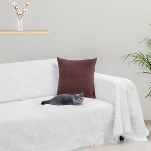 Purecot Premium Pamuklu Püsküllü Koltuk Örtüsü 180X300 Large Çift Taraflı Terletmez Kaymaz , Gri