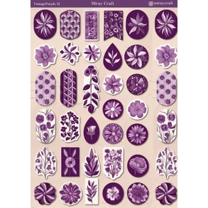 1 Adet Mor Vintage Temalı Sticker (12X17 Cm) Bullet Journal,scrapbook, Ajanda ve Planlayıcı Için