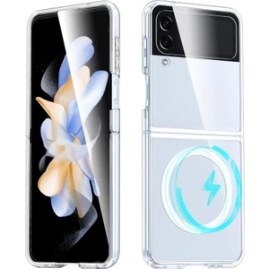 Samsung Galaxy Z Flip 4 Uyumlu Kamera Korumalı Magsafe Wireless Şarj Özellikli Şeffaf Silikon Kılıf