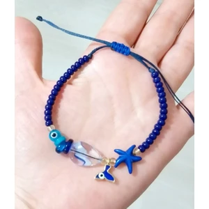 Funny Takı Lacivert Deniz Yıldızı Deniz Kızı Kuyruğu Nazar El Yapımı Cam Boncuklu Bileklik