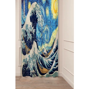 Katsushika Hokusai Büyük Dalga Deniz Okyanus Ünli Eser Desenli Dijital Baskılı (Tek Kanat) Fon Perde