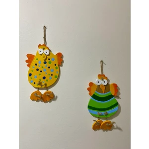 Duvar Dekorasyon Ürünleri, Balkon Bahçe Duvar Süsü, Seramik Dekoratif Tavuk Figürü - 2’li Set