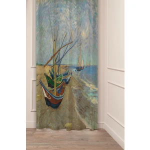 Van Gogh Saintes-Maries Sahilinde Balıkçı Kayıkları Desenli Dijital Baskılı (Tek Kanat) Fon Perde