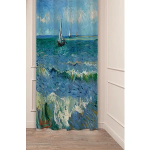 Van Gogh Dalga ve Yelkenli Dalgası Deniz Ünlü Tablo Desenli Dijital Baskılı (Tek Kanat) Fon Perde