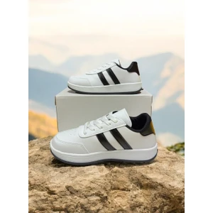Beyaz-Siyah Iki Bantlı Unisex Günlük Hafif Taban Sneaker Spor Ayakkabı