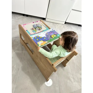 Masa Olabilen Montessori Öğrenme Kulesi Çıkarılabilir Güvenlikli ve Ayarlanabilir Yükseklikli Bebek Aktivite Masası Çocuk Çalışma Masası